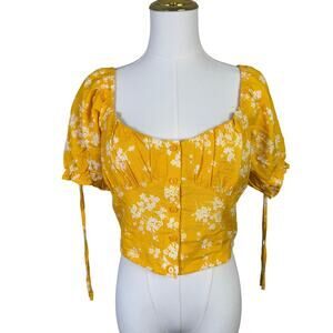 Forever 21 Floral Crop Bow Detail Button Up Top US Women's M